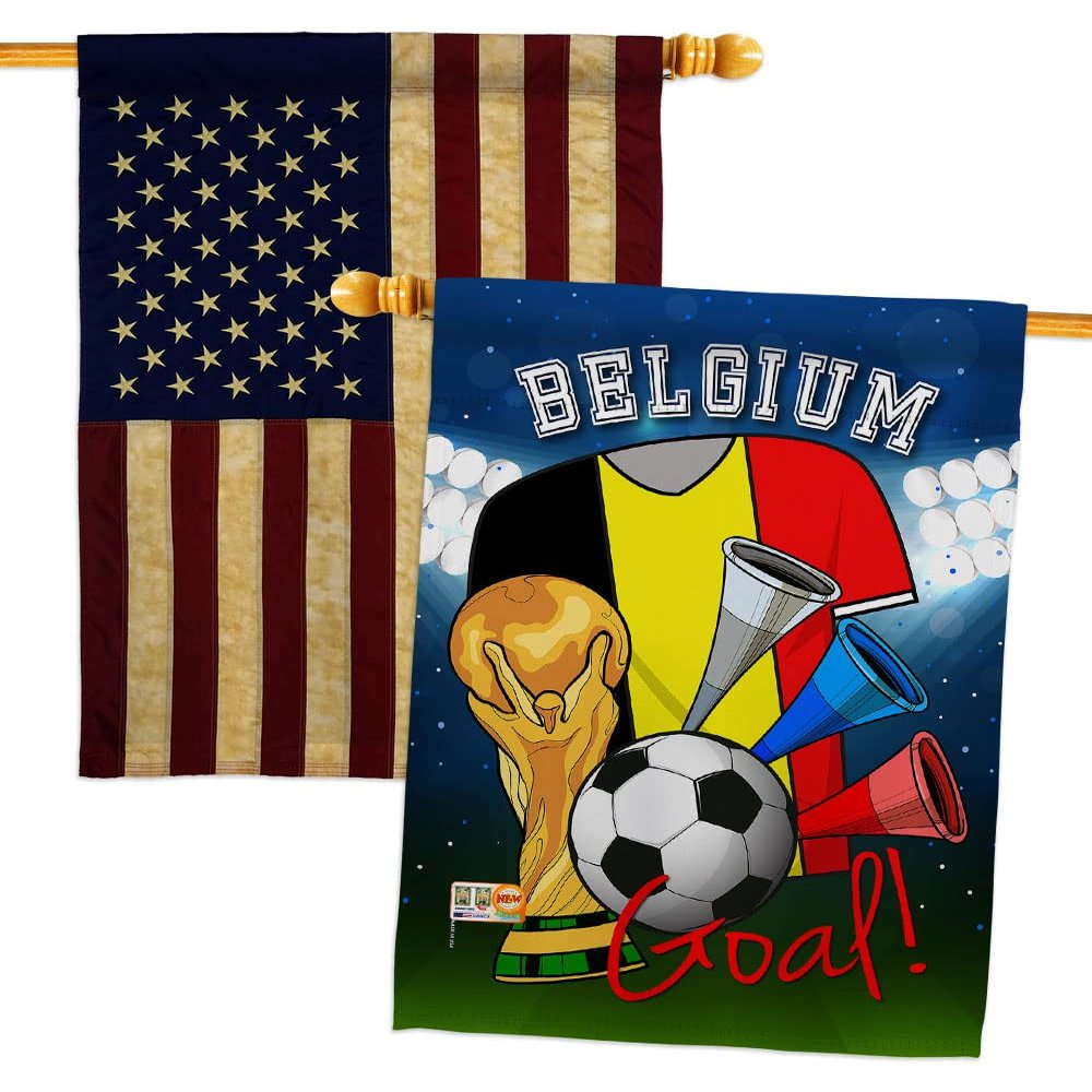 FIFA World Cup Belgian Flags American Flag Banner Pack Patio Lawn Garden Patriotic Outdoor Decorations Indoor Tapestry Yard Signs Sports Fan Team Qatar Trophy Soccer Game Football Gifts Made In USA