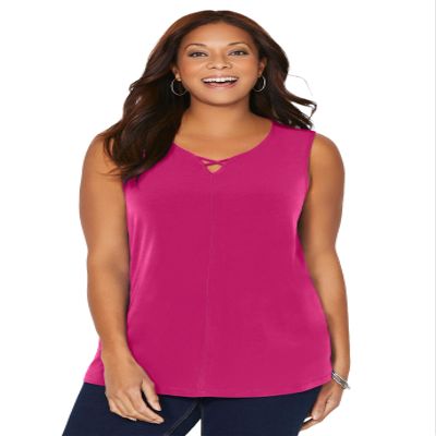 Catherines Women's Plus Size Petite Crisscross Timeless Tank - 2XWP, Deep Tango Pink
