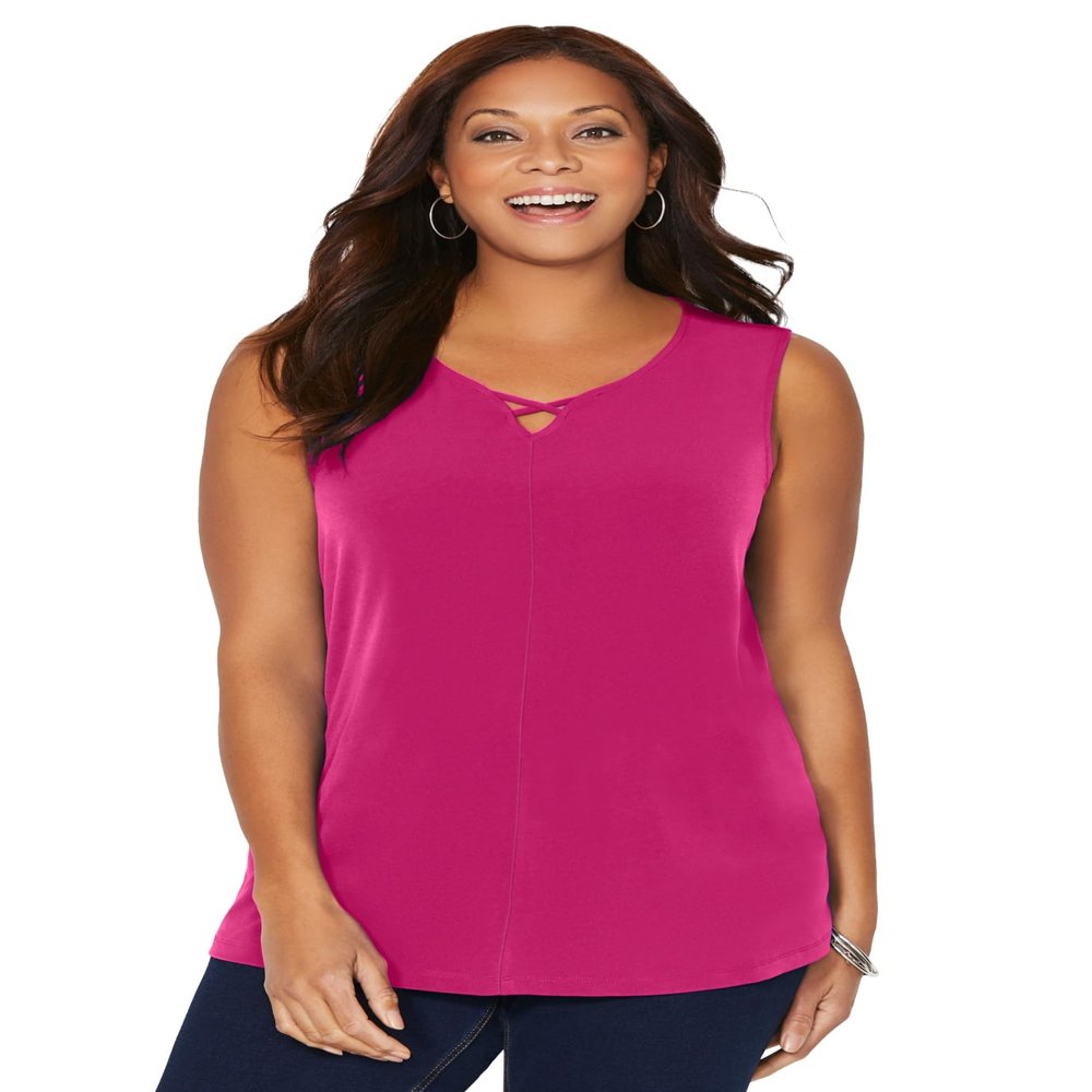 Catherines Women's Plus Size Petite Crisscross Timeless Tank - 2XWP, Deep Tango Pink