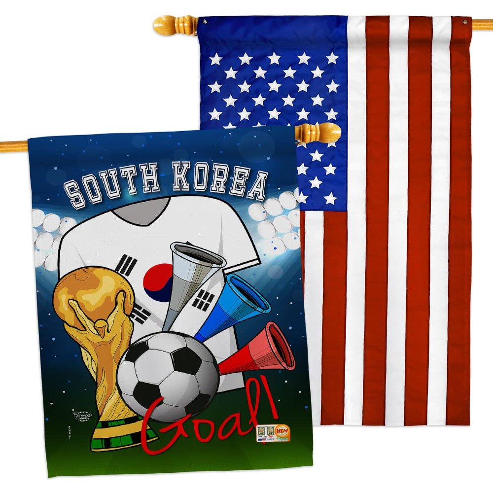 FIFA World Cup Korean Flags American Flag Banner Pack Patio Porch Lawn Garden Room Decorations Outdoor Tapestry Yard Signs Art Sports Fan Team Qatar Trophy Soccer Game Football Gifts Made in USA