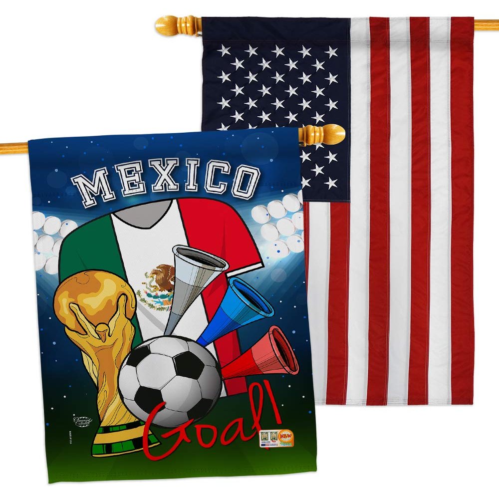FIFA World Cup Mexican Flags American Flag Banner Pack Wall Art Patio Porch Lawn Garden Outdoor Decorations Tapestry Yard Signs Sports Fan Team Qatar Trophy Soccer Game Football Gifts Made in USA