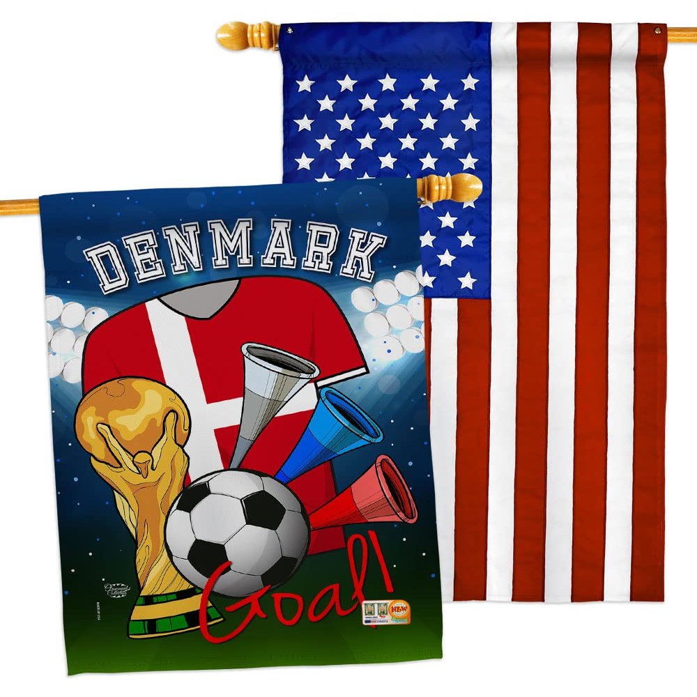 FIFA World Cup Danish Flags American Flag Banner Pack Patio Porch Lawn Garden Room Decorations Outdoor Tapestry Yard Signs Art Sports Fan Team Qatar Trophy Soccer Game Football Gifts Made in USA