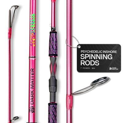 Dark Matter Psychedelic Inshore 7 Foot Spinning Rods - Pink - Medium Heavy Spinning Rod, Fast Action Inshore Saltwater Fishing Rod, Carbon Fiber Fishing Rods with Fuji K Series Alconite Guides