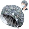 ABAMERICA Bouffant Caps with Button and Sweatband, Adjustable Scrub Caps for Women Men, Satin Layer view 1