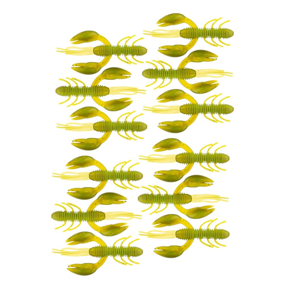 BAITFUEL Zaga Craw Infused with Supercharged X55 Formula Gel: Fish Scent Technology with Powerful Attractants | 2-Inch, Green Pumpkin Chartreuse, 2-Pack