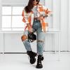 happlan Women's Flannel Plaid Button Down Shacket Shirt Jacket Cardigan Oversized(0376-ZOrange-M) view 3