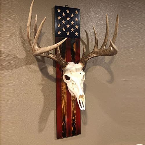 DAOIDE European Deer Mount Skull Hanger Kit, Deer Antler Mounting Hooks, USA Flag Prey Display Rack, Antlers Skull Pedestal for Home Indoor Outdoor Decor (B)