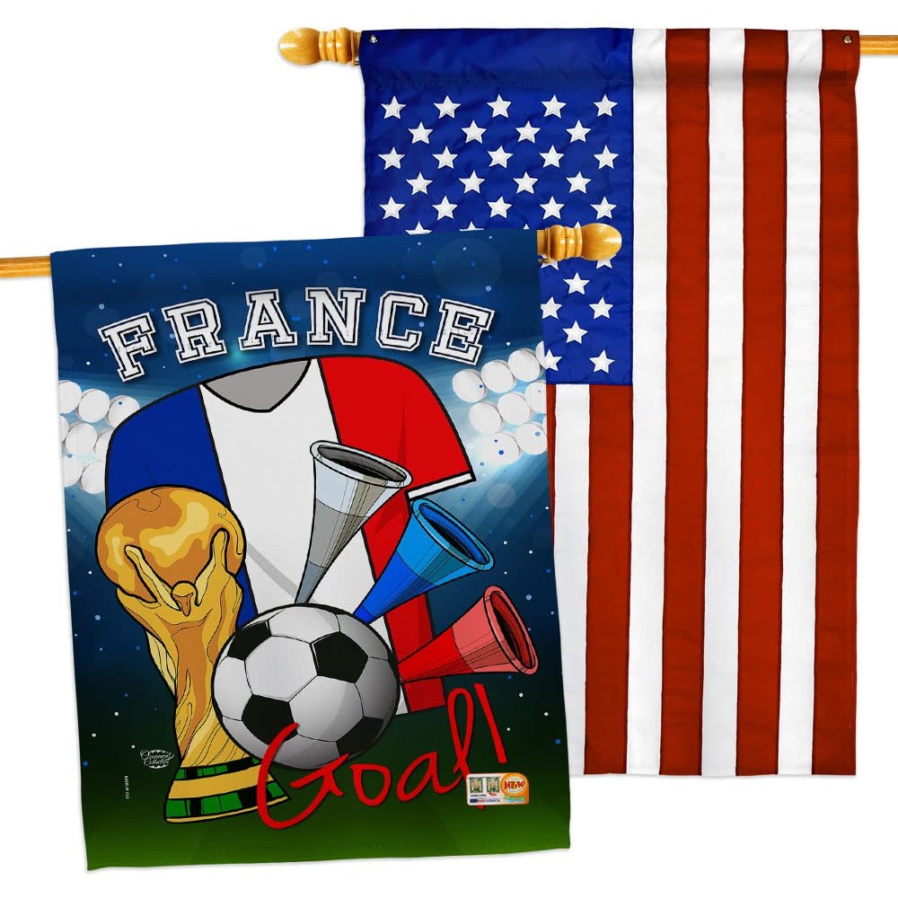 FIFA World Cup French Flags American Flag Banner Pack Patio Porch Lawn Garden Room Decorations Outdoor Tapestry Yard Signs Art Sports Fan Team Qatar Trophy Soccer Game Football Gifts Made in USA
