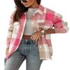 happlan Women's Flannel Plaid Button Down Shacket Shirt Jacket Cardigan Oversized(0376-ZPink-S) view 1