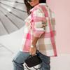 happlan Women's Flannel Plaid Button Down Shacket Shirt Jacket Cardigan Oversized(0376-ZPink-S) view 2