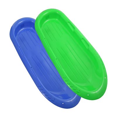 Superio Toboggan Snow Sleds for Kids and Adults, 48" Heavy Duty Plastic Sliders with Handles and Hole for Pull Ropes- Kid and Adult Winter Fun (48 Inches, Blue-Green)