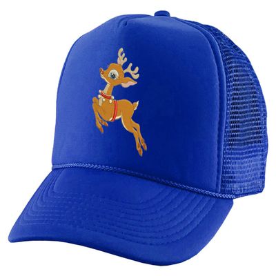 ALLNTRENDS Christmas Fawn Trucker Hat Adult Xmas Party Hats Embroidered Holiday Cap (Royal Blue)