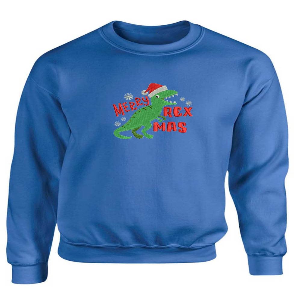 ALLNTRENDS Merry Rexmas Embroidered Ugly Sweater Christmas T Rex Sweatshirt (S, Royal Blue)
