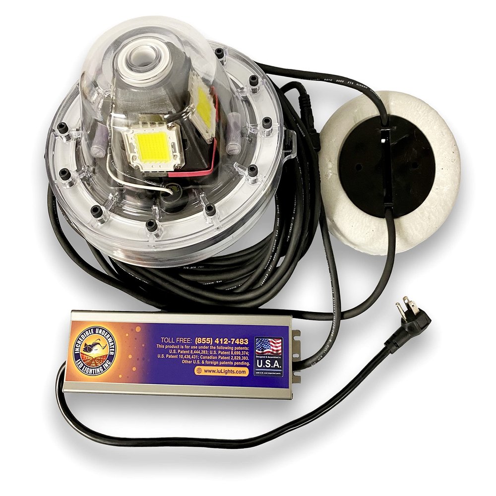 Mega-Watt Underwater LED Lighting System, Underwater Dock Light, Fish Light (3lb Anchor Weight Set, White, 120 Foot Power Cord)