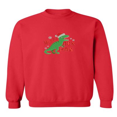 ALLNTRENDS Merry Rexmas Embroidered Ugly Sweater Christmas T Rex Sweatshirt (L, Red)