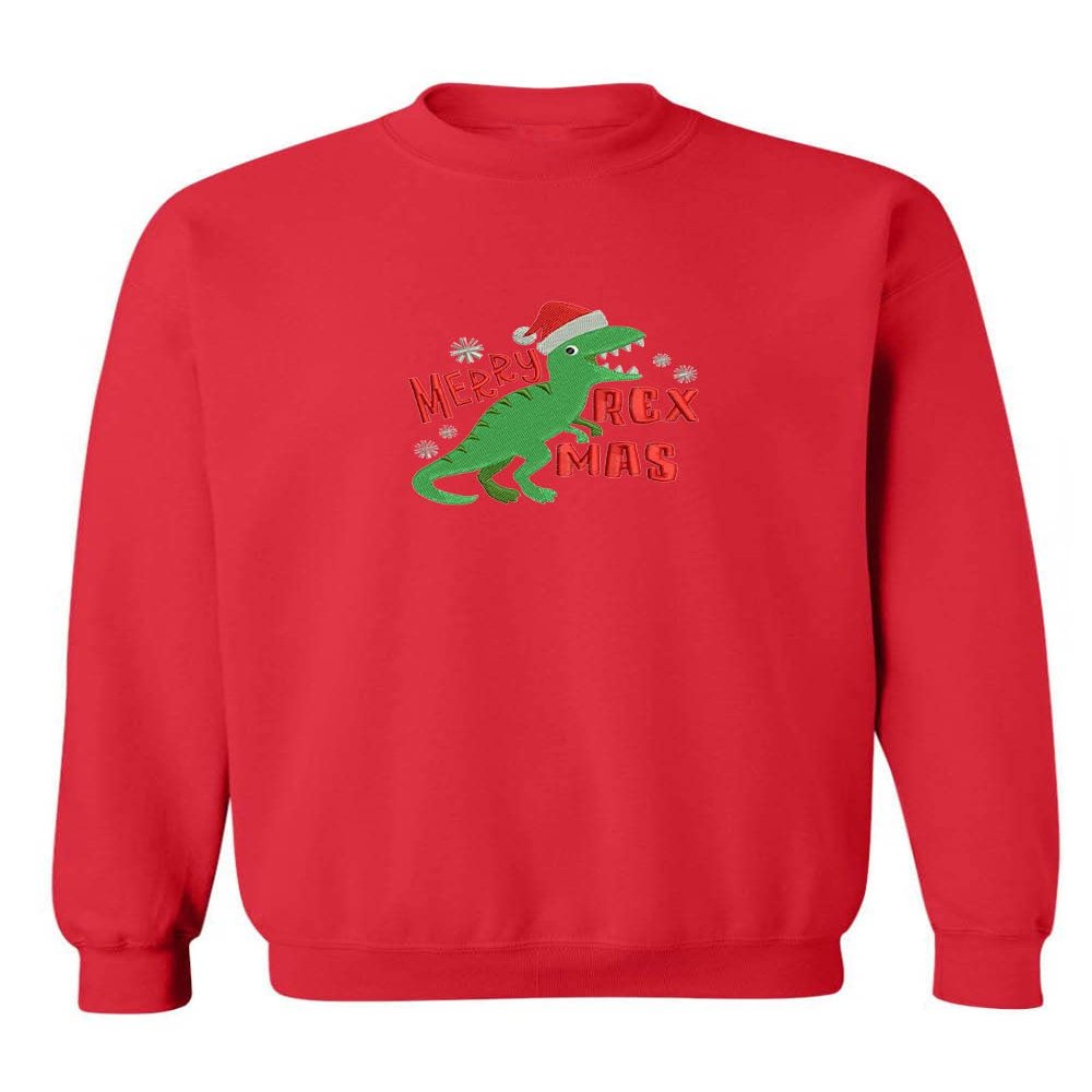 ALLNTRENDS Merry Rexmas Embroidered Ugly Sweater Christmas T Rex Sweatshirt (L, Red)