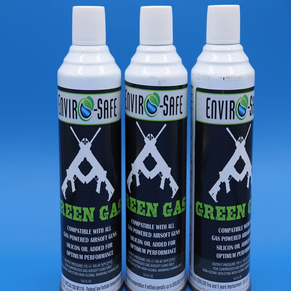 Enviro-Safe Green Gas Premium Airsoft Propellant for Law Enforcement, Military & Enthusiasts, (3 Cans) 13.5 fl oz Each (Larger CANS)