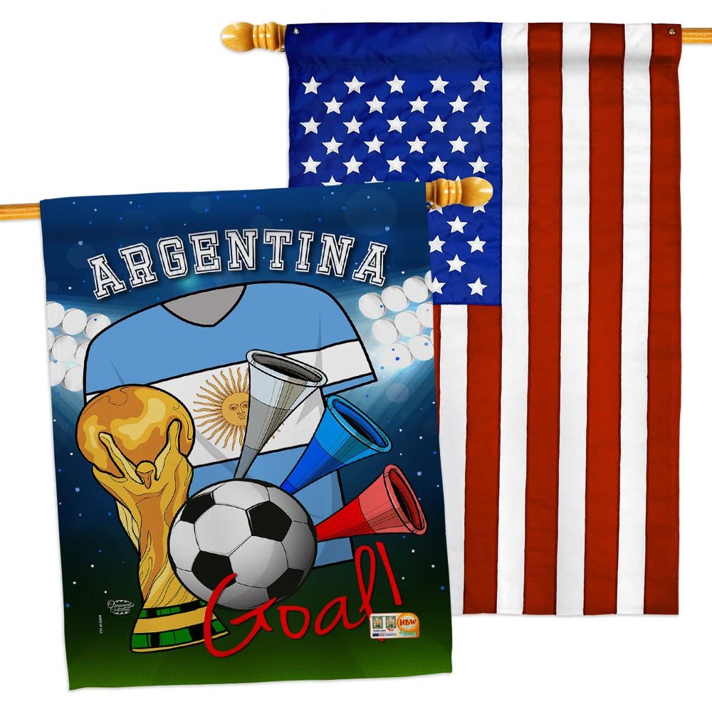 FIFA World Cup Argentine Flags American Flag Banner Pack Patio Porch Lawn Garden Room Decorations Outdoor Tapestry Yard Signs Art Team Qatar Trophy Soccer Game Football Gifts Made in USA