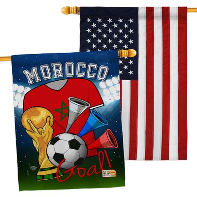 Ornament Collection FIFA World Cup Moroccan American Flag Banner Pack Wall Art Patio Porch Lawn Garden Outdoor Decorations Tapestry Yard Signs Team Qatar Trophy Soccer Game Football Gifts, Made In USA