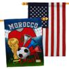 Ornament Collection FIFA World Cup Moroccan American Flag Banner Pack Wall Art Patio Porch Lawn Garden Outdoor Decorations Tapestry Yard Signs Team Qatar Trophy Soccer Game Football Gifts, Made In USA view 1