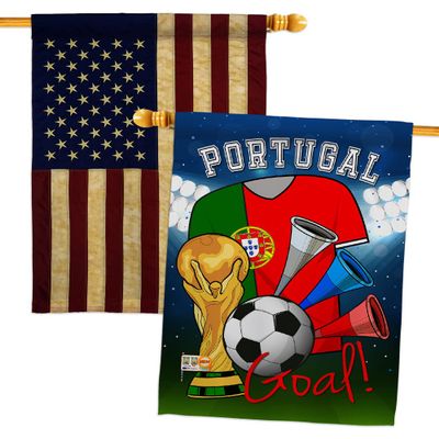 FIFA World Cup Portuguese Flags American Flag Banner Pack Patio Lawn Garden Patriotic Outdoor Decorations Indoor Tapestry Yard Signs Team Qatar Trophy Soccer Game Football Gifts Made In USA
