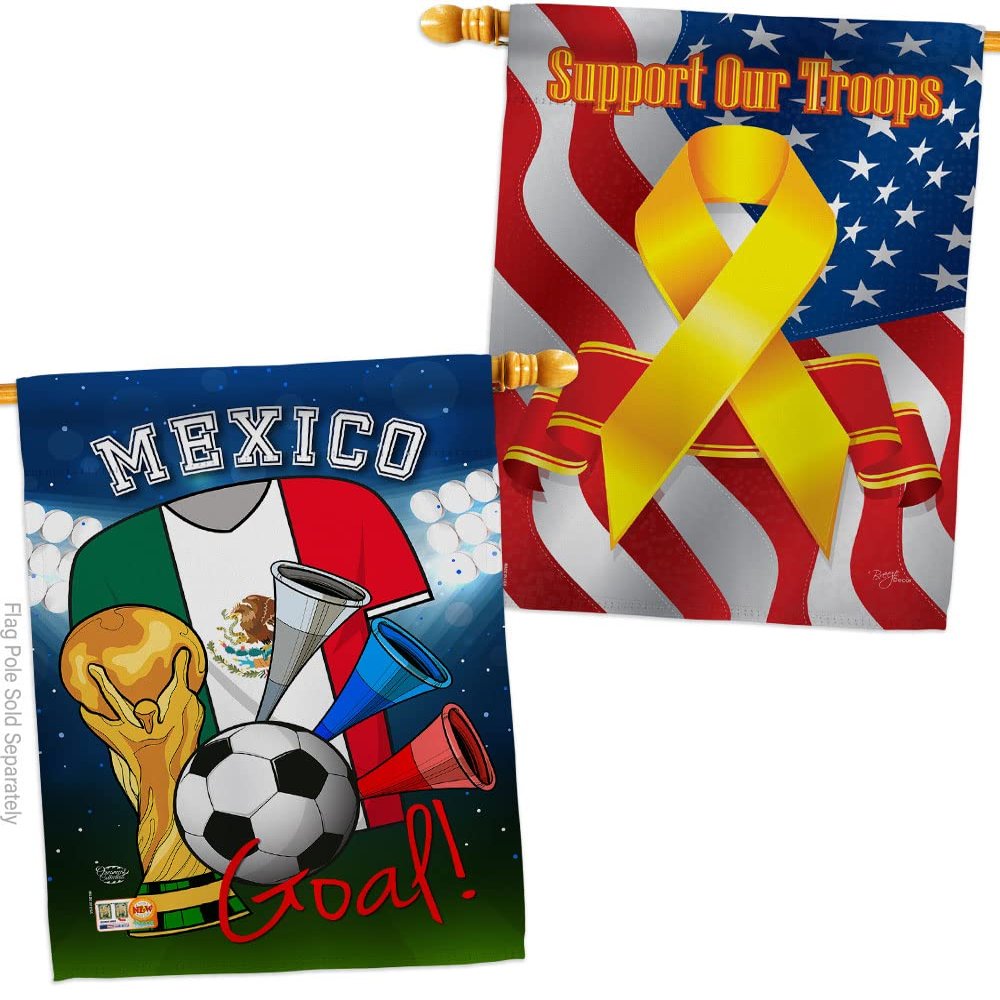 Ornament Collection FIFA World Cup Mexican Support Our Troops Banner Pack Wall Art Flag Room Decorations Indoor Outdoor Tapestry Yard Signs Team Qatar Trophy Soccer Game Football Gifts, Made in USA