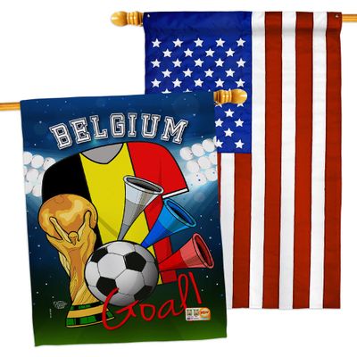 Ornament Collection FIFA World Cup Belgian American Flag Banner Pack Patio Porch Lawn Garden Room Decorations Outdoor Tapestry Yard Signs Art Team Qatar Trophy Soccer Game Football Gifts, Made in USA