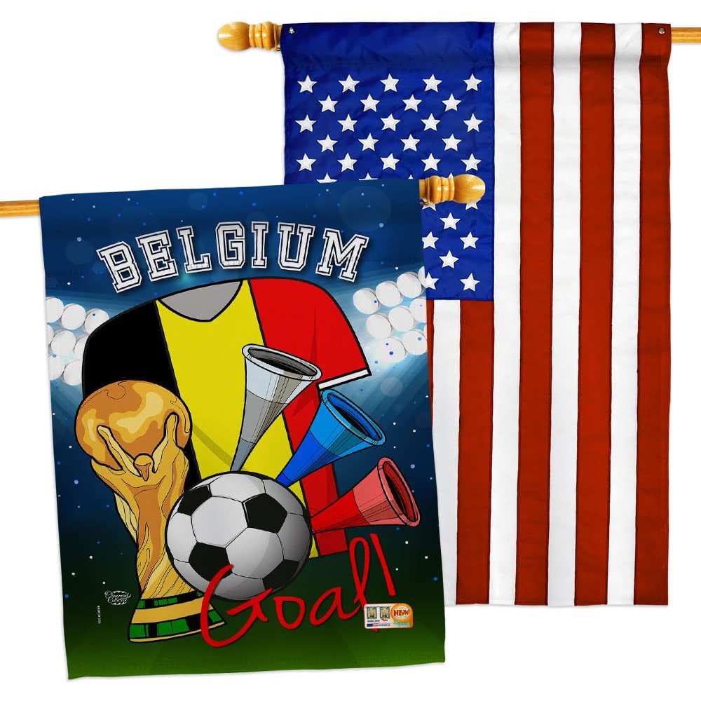 Ornament Collection FIFA World Cup Belgian American Flag Banner Pack Patio Porch Lawn Garden Room Decorations Outdoor Tapestry Yard Signs Art Team Qatar Trophy Soccer Game Football Gifts, Made in USA