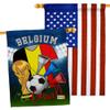 Ornament Collection FIFA World Cup Belgian American Flag Banner Pack Patio Porch Lawn Garden Room Decorations Outdoor Tapestry Yard Signs Art Team Qatar Trophy Soccer Game Football Gifts, Made in USA view 1
