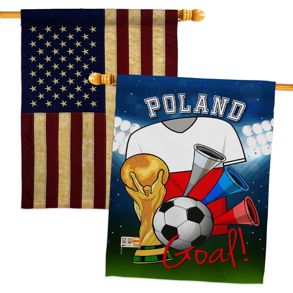 Ornament Collection FIFA World Cup Polish American Flag Banner Pack Patio Lawn Garden Patriotic Outdoor Decorations Indoor Tapestry Yard Signs Team Qatar Trophy Soccer Game Football Gifts, Made In USA