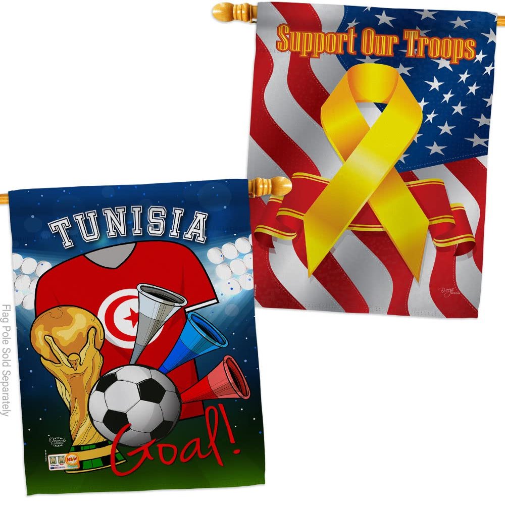 FIFA World Cup Tunisian Flags Support Our Troops Banner Pack Wall Art Flag Room Decorations Indoor Outdoor Tapestry Yard Signs Team Qatar Trophy Soccer Game Football Gifts Made In USA