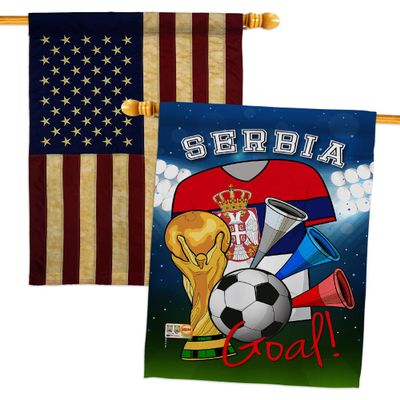 FIFA World Cup Serbian Flags American Flag Banner Pack Patio Lawn Garden Patriotic Outdoor Decorations Indoor Tapestry Yard Signs Team Qatar Trophy Soccer Game Football Gifts Made In USA