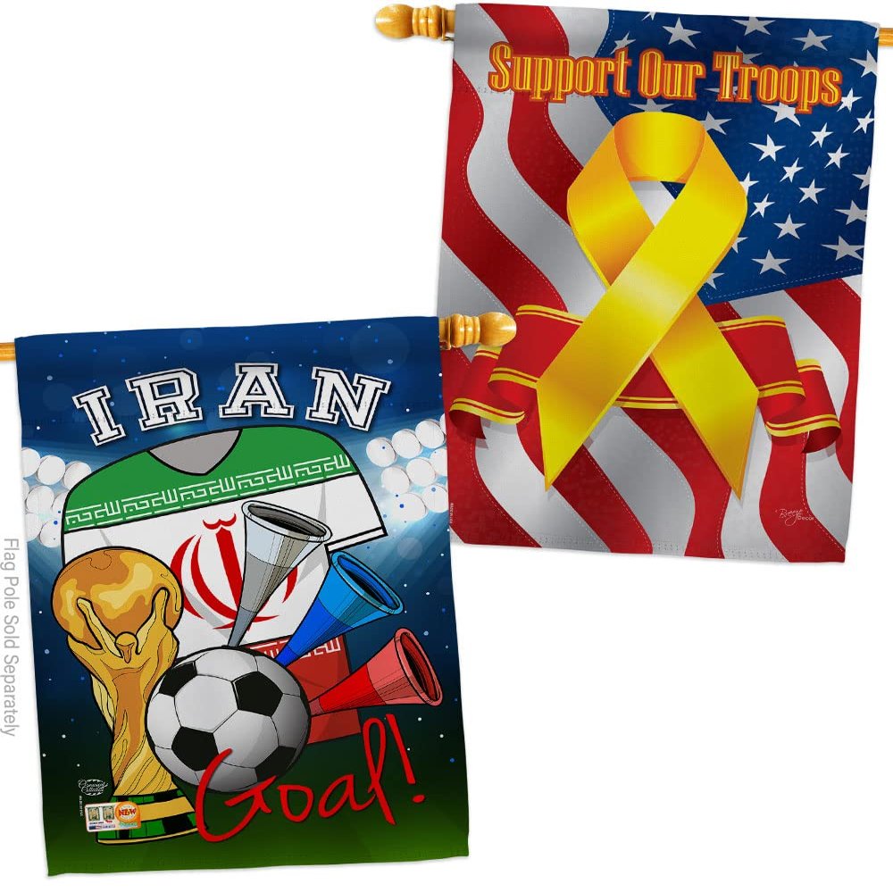 Ornament Collection FIFA World Cup Iranian Support Our Troops Banner Pack Wall Art Flag Room Decorations Indoor Outdoor Tapestry Yard Signs Team Qatar Trophy Soccer Game Football Gifts, Made in USA