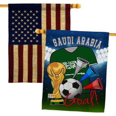 Ornament Collection FIFA World Cup Saudi American Flag Banner Pack Patio Lawn Garden Patriotic Outdoor Decorations Indoor Tapestry Yard Signs Team Qatar Trophy Soccer Game Football Gifts, Made in USA