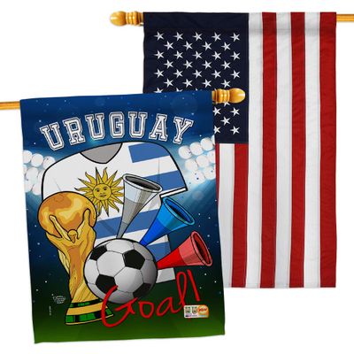 FIFA World Cup Uruguayan Flags American Flag Banner Pack Wall Art Patio Porch Lawn Garden Outdoor Decorations Tapestry Yard Signs Team Qatar Trophy Soccer Game Football Gifts Made in USA