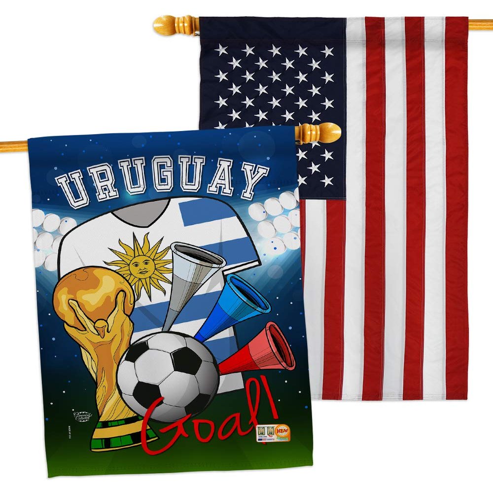 FIFA World Cup Uruguayan Flags American Flag Banner Pack Wall Art Patio Porch Lawn Garden Outdoor Decorations Tapestry Yard Signs Team Qatar Trophy Soccer Game Football Gifts Made in USA