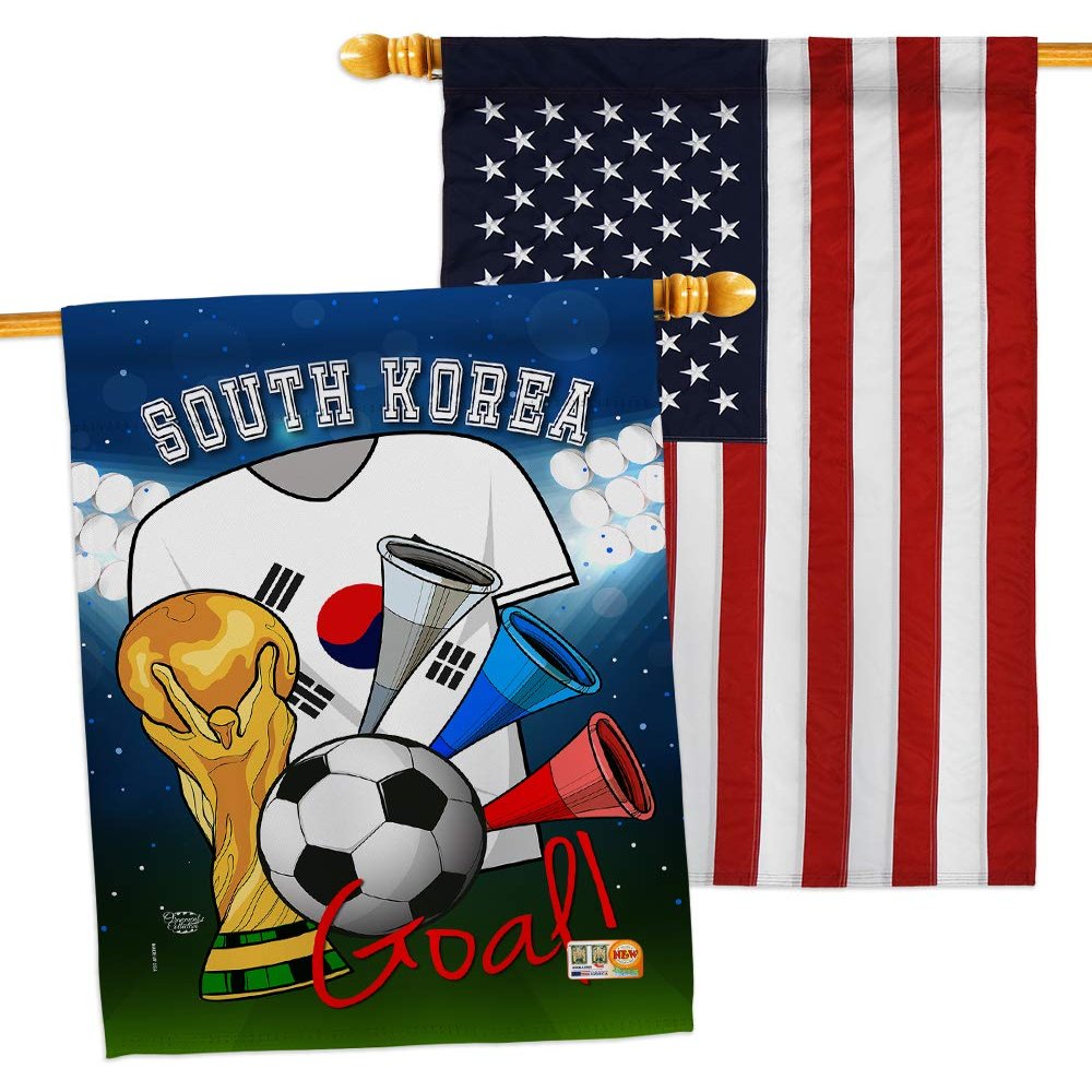 Ornament Collection FIFA World Cup Korean American Flag Banner Pack Wall Art Patio Porch Lawn Garden Outdoor Decorations Tapestry Yard Signs Team Qatar Trophy Soccer Game Football Gifts, Made in USA