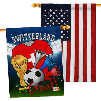 Ornament Collection FIFA World Cup Swiss American Flag Banner Pack Wall Art Patio Porch Lawn Garden Outdoor Decorations Tapestry Yard Signs Team Qatar Trophy Soccer Game Football Gifts, Made in USA