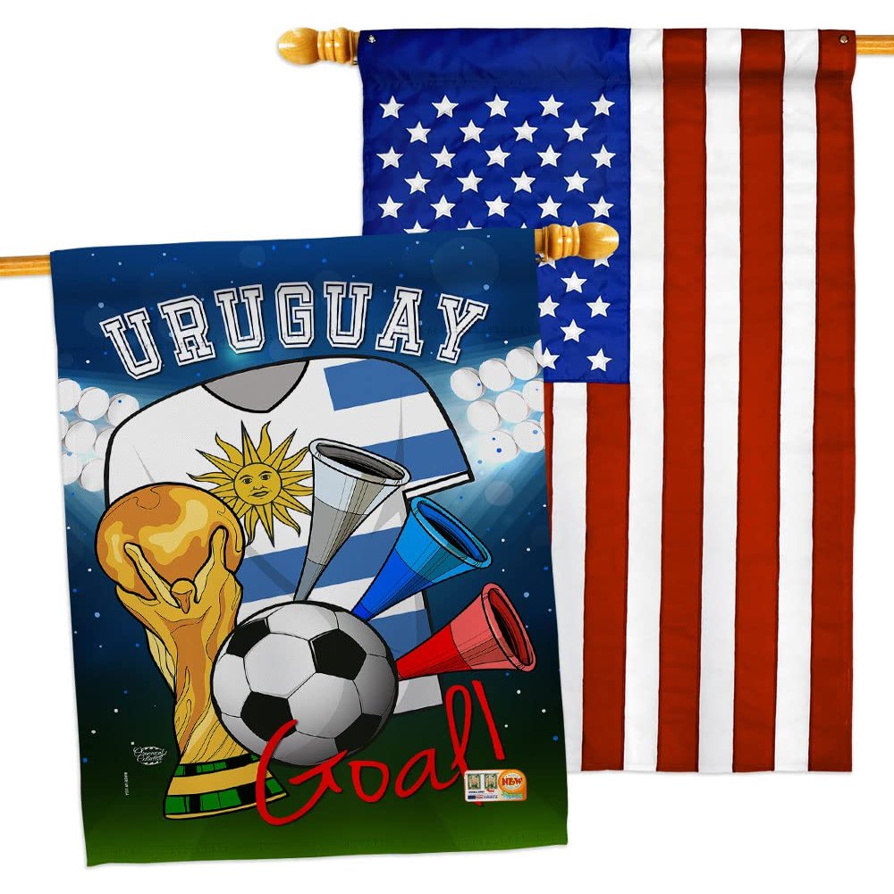 FIFA World Cup Uruguayan Flags American Flag Banner Pack Patio Porch Lawn Garden Room Decorations Outdoor Tapestry Yard Signs Art Team Qatar Trophy Soccer Game Football Gifts Made in USA