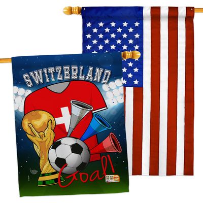 Ornament Collection FIFA World Cup Swiss American Flag Banner Pack Patio Porch Lawn Garden Room Decorations Outdoor Tapestry Yard Signs Art Team Qatar Trophy Soccer Game Football Gifts, Made in USA