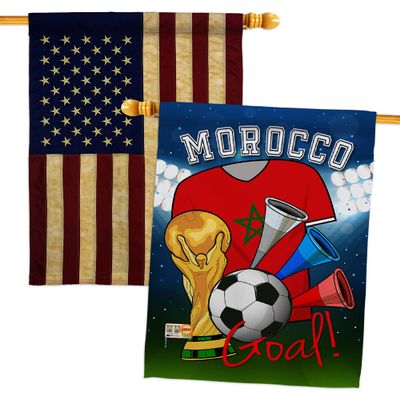 FIFA World Cup Moroccan Flags American Flag Banner Pack Patio Lawn Garden Patriotic Outdoor Decorations Indoor Tapestry Yard Signs Team Qatar Trophy Soccer Game Football Gifts Made In USA