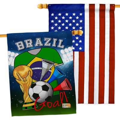 FIFA World Cup Brazilian Flags American Flag Banner Pack Patio Porch Lawn Garden Room Decorations Outdoor Tapestry Yard Signs Art Team Qatar Trophy Soccer Game Football Gifts Made in USA
