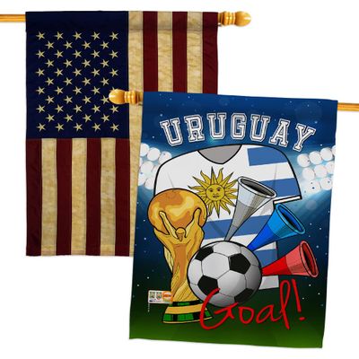 FIFA World Cup Uruguayan Flags American Flag Banner Pack Patio Lawn Garden Patriotic Outdoor Decorations Indoor Tapestry Yard Signs Team Qatar Trophy Soccer Game Football Gifts Made In USA