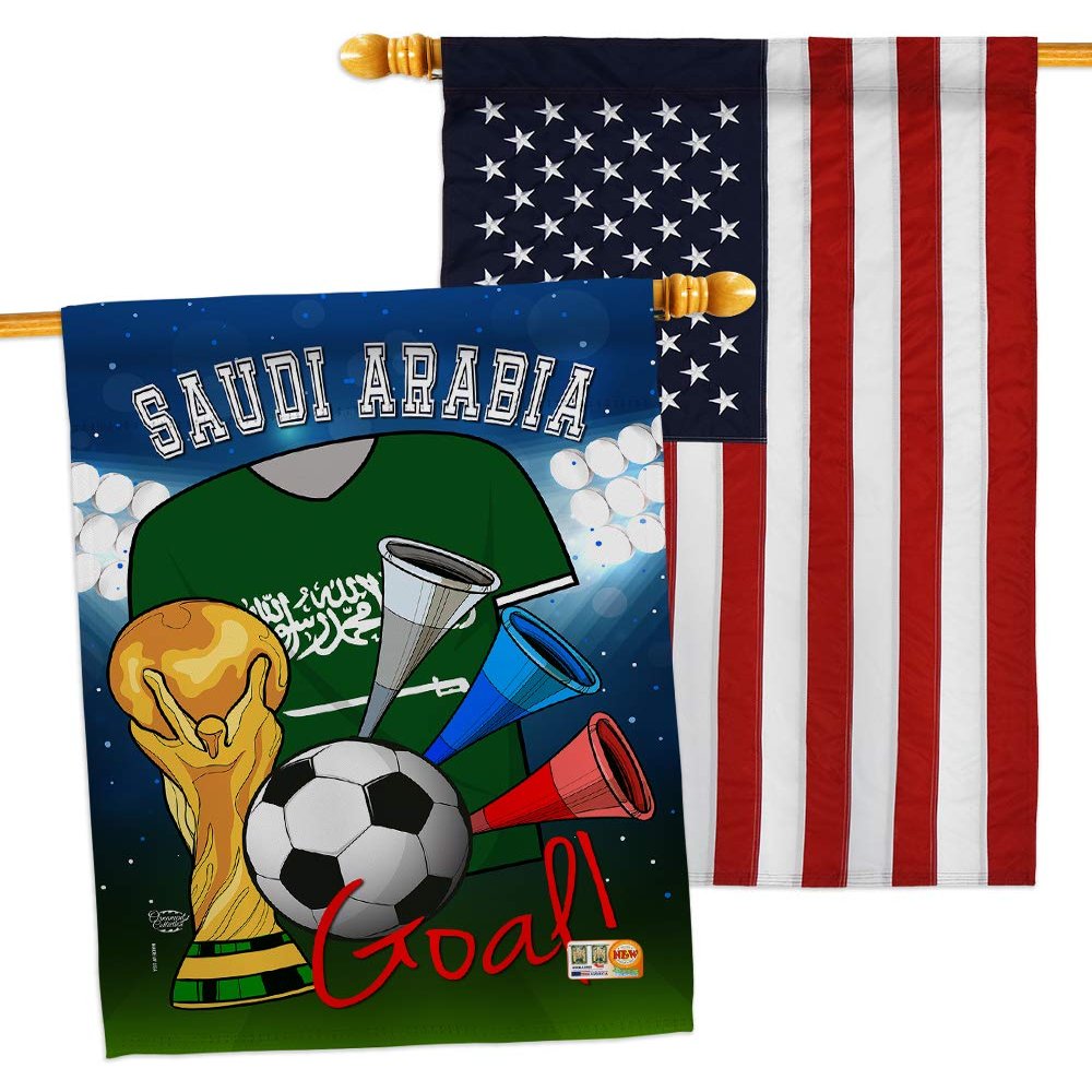 Ornament Collection FIFA World Cup Saudi American Flag Banner Pack Wall Art Patio Porch Lawn Garden Outdoor Decorations Tapestry Yard Signs Team Qatar Trophy Soccer Game Football Gifts, Made in USA