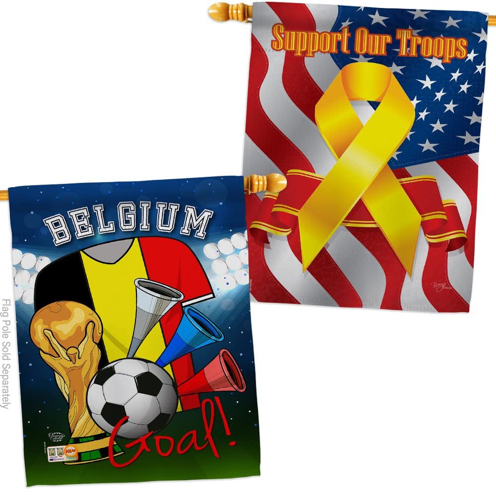Ornament Collection FIFA World Cup Belgian Support Our Troops Banner Pack Wall Art Flag Room Decorations Indoor Outdoor Tapestry Yard Signs Team Qatar Trophy Soccer Game Football Gifts, Made in USA