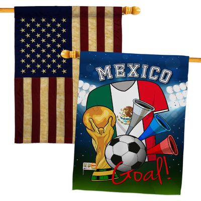 FIFA World Cup Mexican Flags American Flag Banner Pack Patio Lawn Garden Patriotic Outdoor Decorations Indoor Tapestry Yard Signs Team Qatar Trophy Soccer Game Football Gifts Made In USA