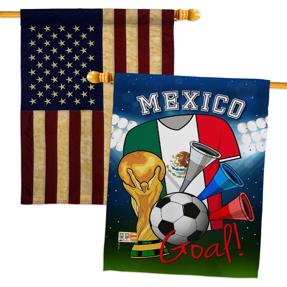 FIFA World Cup Mexican Flags American Flag Banner Pack Patio Lawn Garden Patriotic Outdoor Decorations Indoor Tapestry Yard Signs Team Qatar Trophy Soccer Game Football Gifts Made In USA