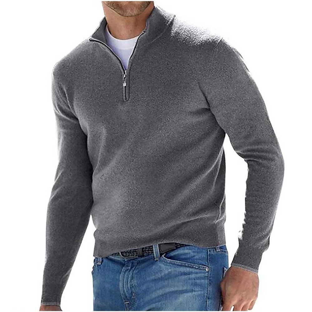 Cambkatl Mens Quarter Zip Pullover Sweaters Classic Slim Fit Long Sleeve Stand Collar Casual Knitwear Fashion Jumper Tops
