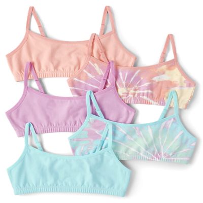 The Children's Place,Bralette,girls,Pink/Light Pink Tiedye/Orange/Light Blue Tiedye/Aqua 5 Pack,X-Large