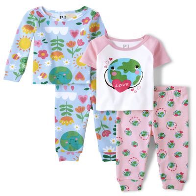The Children's Place,And Toddler Girl Short Sleeve Top and Pants 100% Cotton 2 Piece Pajama Sets,Baby-Girls,Lt Bubblegum 2 Pack,3T
